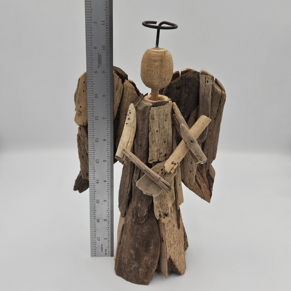Driftwood Angel Figurine Handmade Folk Art 11" Rustic Primitive Boho Coastal - Picture 7 of 7